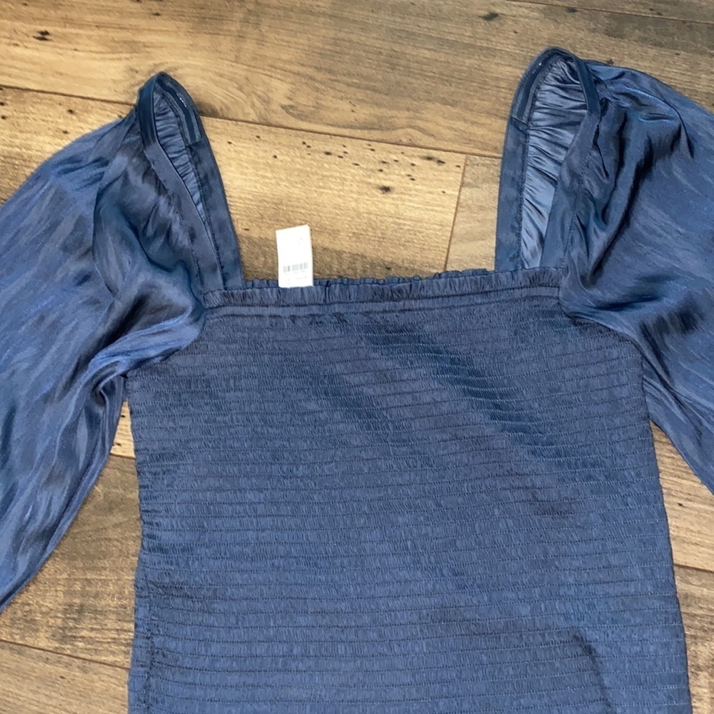 Puff balloon sleeve smocked square neck blouse NWT j crew silky blue - Picture 2 of 5